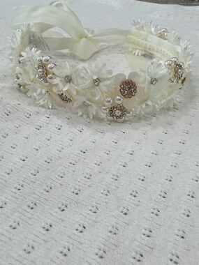 Floral Headband with Pearl & Crystal Accents